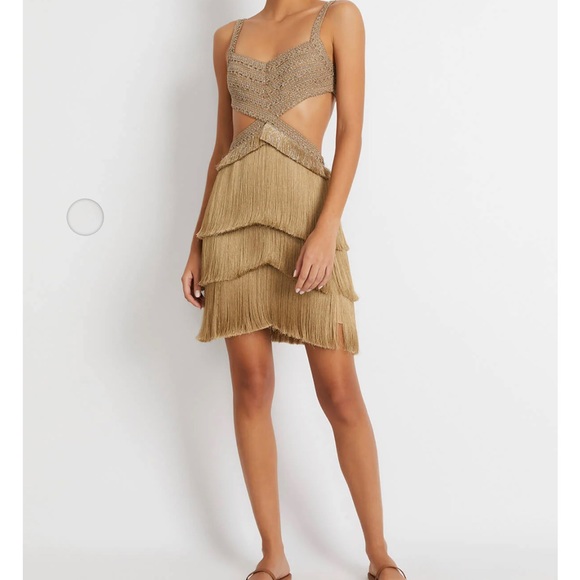 PatBO Fringe Cut Out Mini Dress in Metallic Gold - Size 8 PatBO Fringe Cut Out Mini Dress in Metallic Gold - Size 8